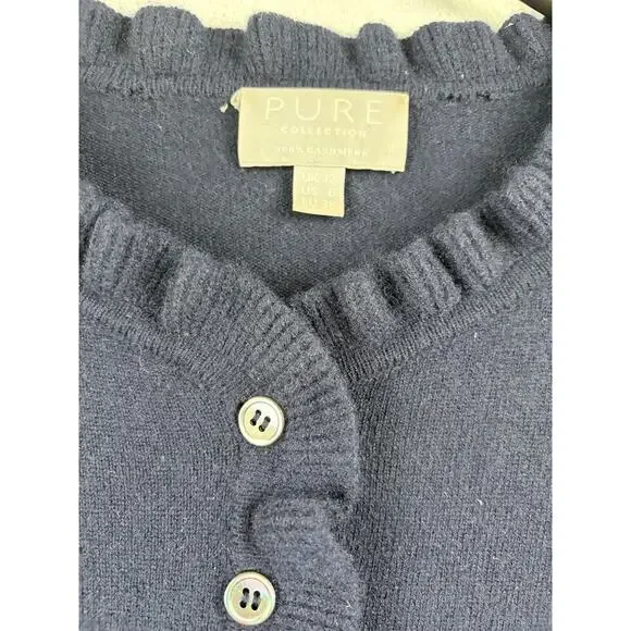 Pure Collection Ruffle Pure Cashmere Cardigan - Navy - Size 6 - Picture 7 of 8